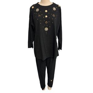 Vintage Cesucci Embellished Black Loungewear Set - One Size Fits All 100% Cotton